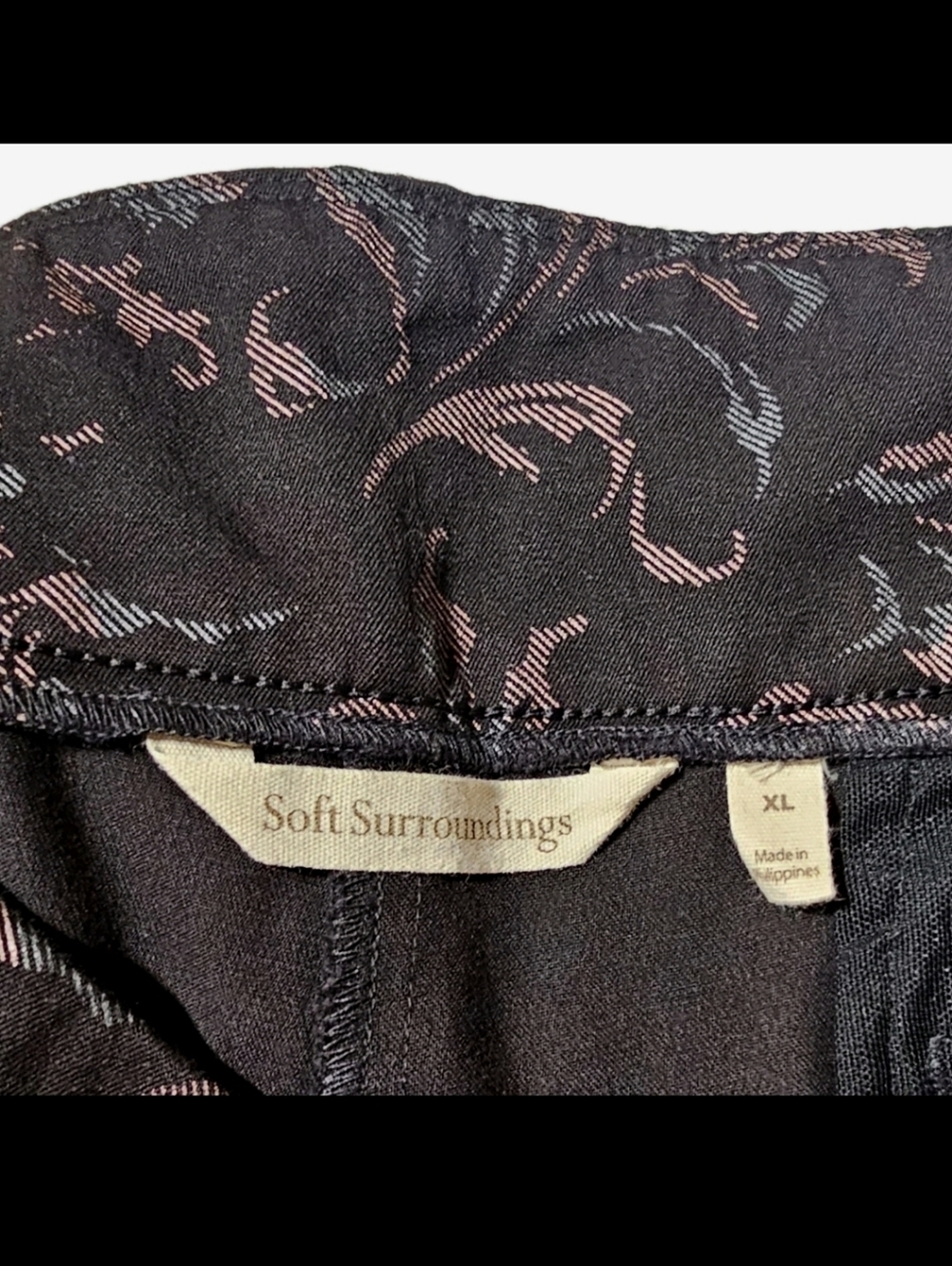 Soft Surroundings Black Floral Paisley Ankle Stretchy Comfy XL Pants Women - Picture 9 of 9